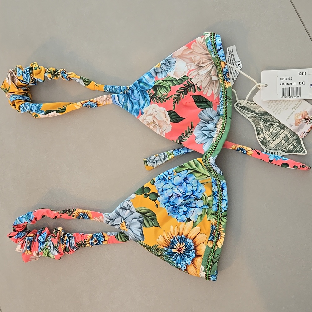 NWT! Agua Bendita Seset Aine Bikini Top With Beaded Trim - Picture 3 of 8